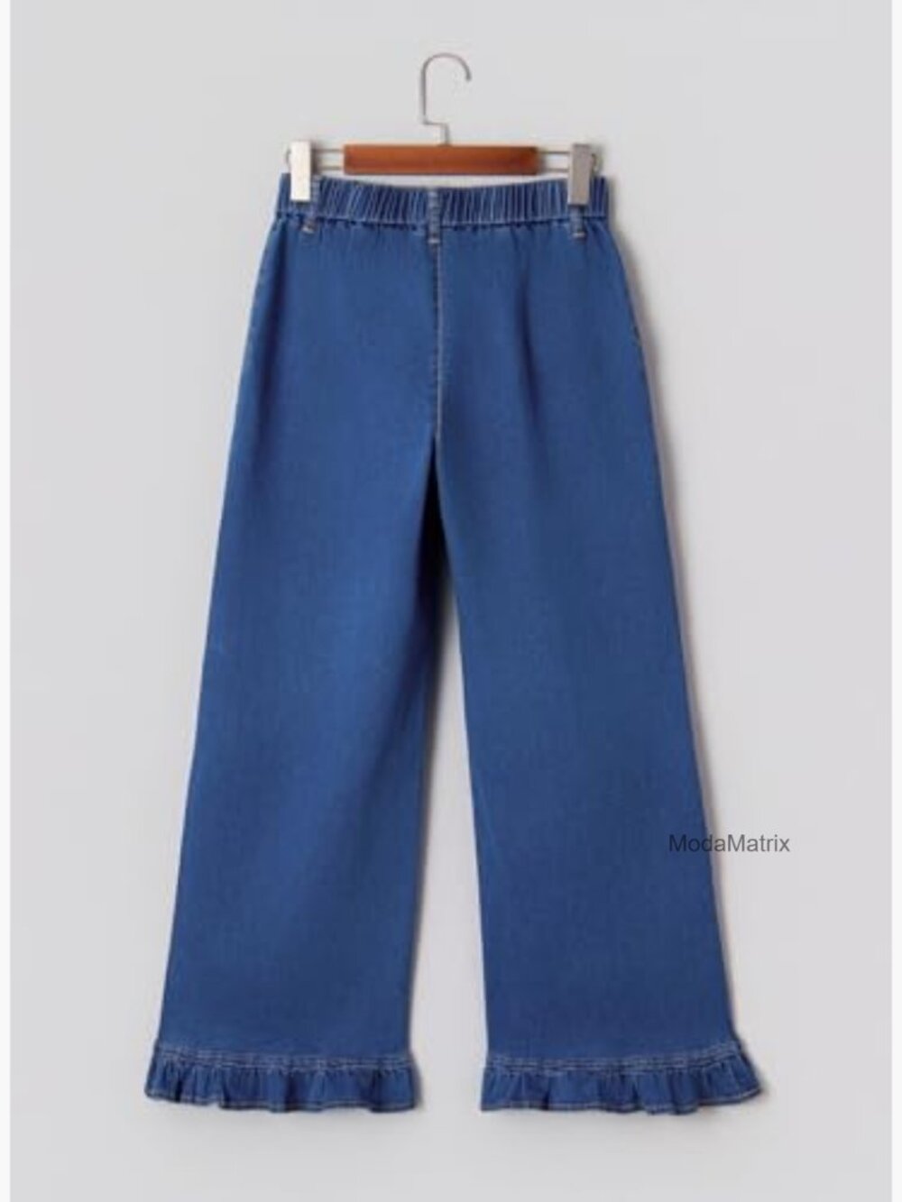 High Waisted Wide Leg Jeans with Ruffle Hem Stretch Denim Pants - Picture 6 of 6